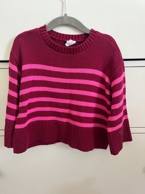GAP Maroon and Hot Pink Striped Crewneck Sweater